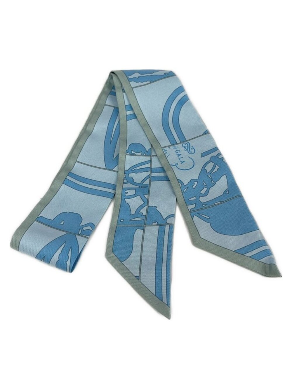 Hermes Scarf Twilly Light Blue Gray Ribbon Brides de Gala